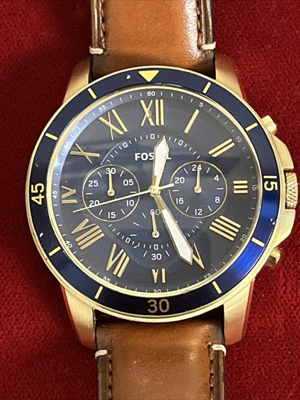 Fossil FS5268 Men's Grant Chronograph Leather Strap Wrist Watch - NEW BATTERY